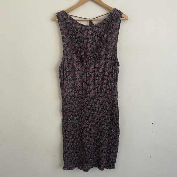 Free People I’m Your Favorite Minidress Ruffled Mini Dress Plum Combo Size L - Picture 2 of 7